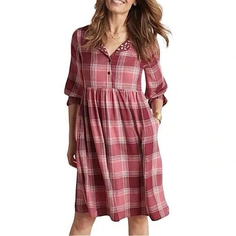 Matilda Jane You & Me Brushed Flannel Red Plaid Dress Midi Sz Med Heart To Heart